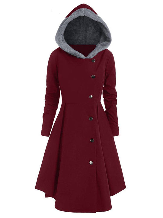 Heidi-Mode | Mid-Length Mantel mit Kapuze Knöpfen Lange Ärmel Damen Elegante Freizeitmode Halloween Weihnachten Cape