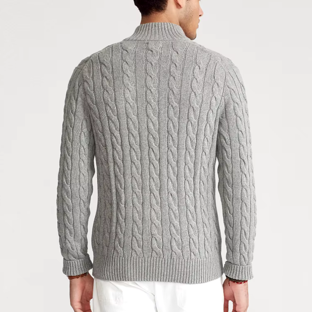 EB | Pullover mit Zopfmuster und Halbem Reißverschluss - Eleganter Freizeit-Strickpullover