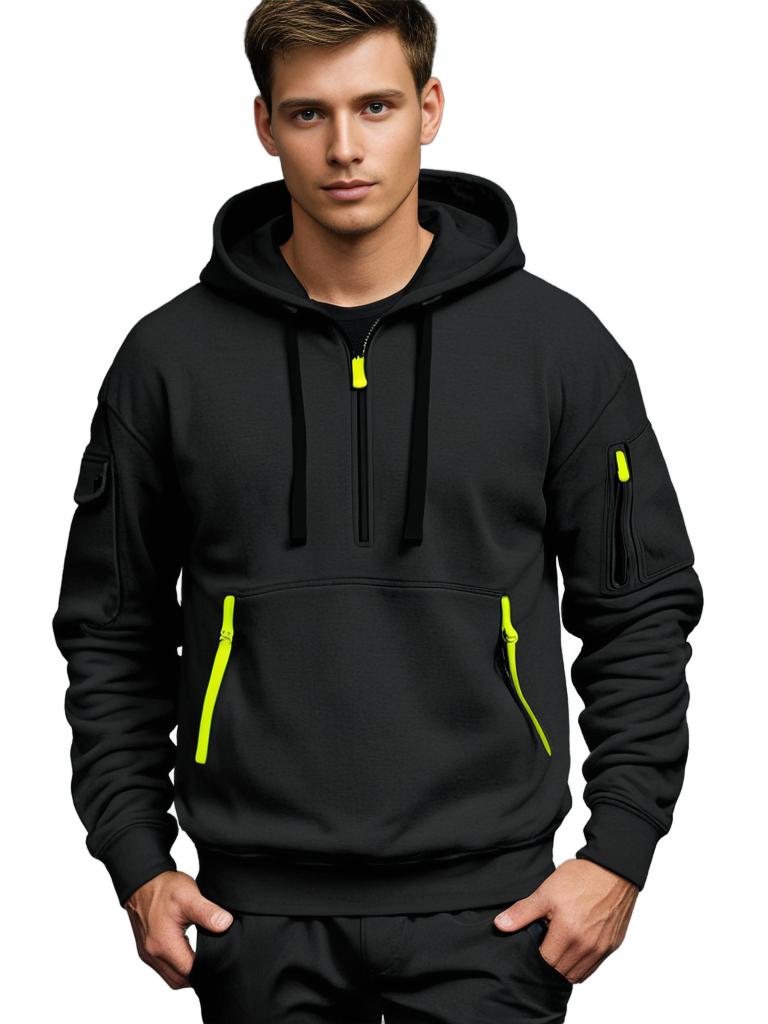 EB | Kapuzenpullover Relaxed Fit Leichte Baumwolle Halber Reißverschluss Funktionale Details