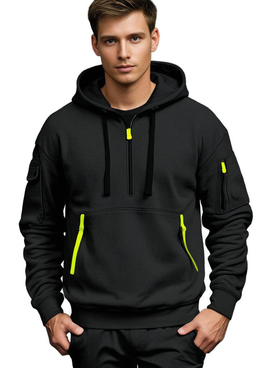 EB | Kapuzenpullover Relaxed Fit Leichte Baumwolle Halber Reißverschluss Funktionale Details