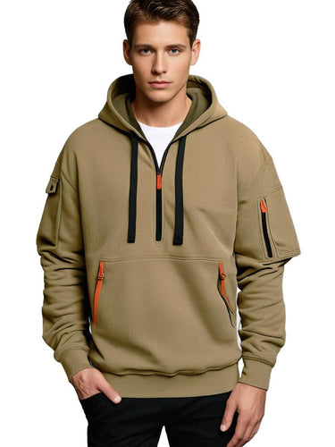 EB | Kapuzenpullover Relaxed Fit Leichte Baumwolle Halber Reißverschluss Funktionale Details