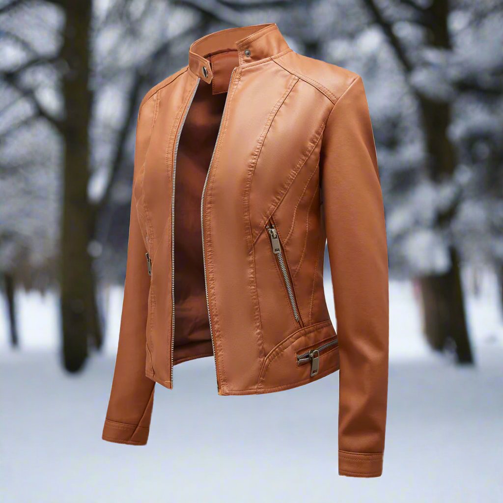 EB | Lederjacke - Biker-Stil - Reißverschluss - Stehkragen - Slim Fit