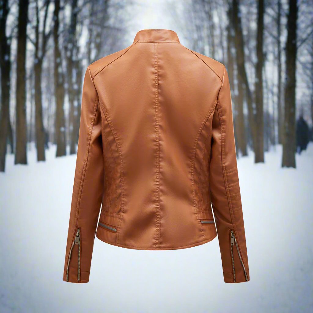 EB | Lederjacke - Biker-Stil - Reißverschluss - Stehkragen - Slim Fit