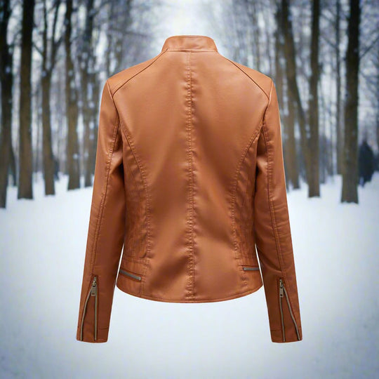 EB | Lederjacke - Biker-Stil - Reißverschluss - Stehkragen - Slim Fit