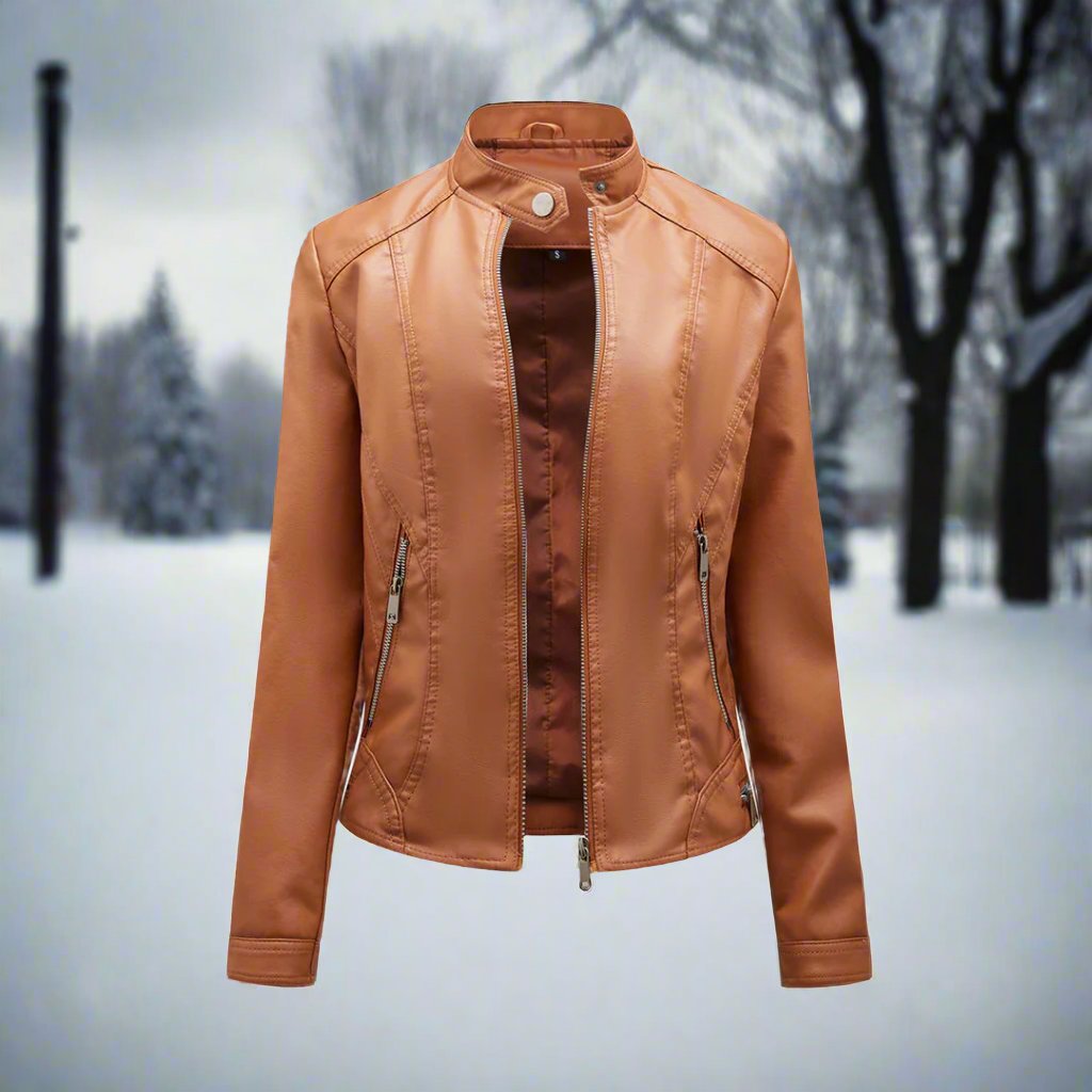 EB | Lederjacke - Biker-Stil - Reißverschluss - Stehkragen - Slim Fit