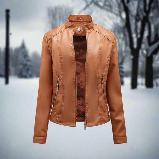 EB | Lederjacke - Biker-Stil - Reißverschluss - Stehkragen - Slim Fit