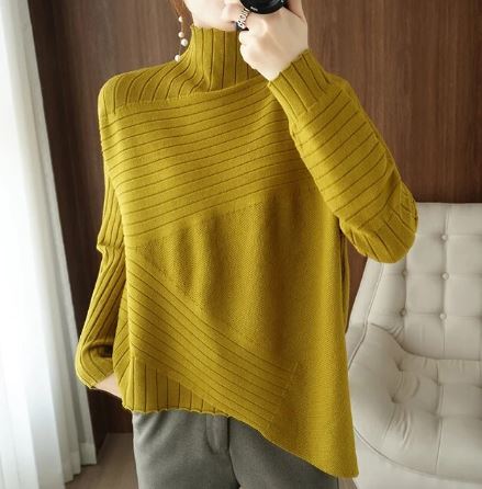 EB | Sweater - Gemütlicher asymmetrischer Ripp-Turtleneck-Pullover