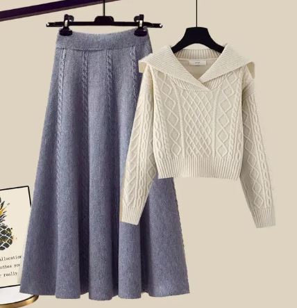 EB | Zweiteiliges Satz Bestehend Aus Gestricktem Pullover und Halbrock