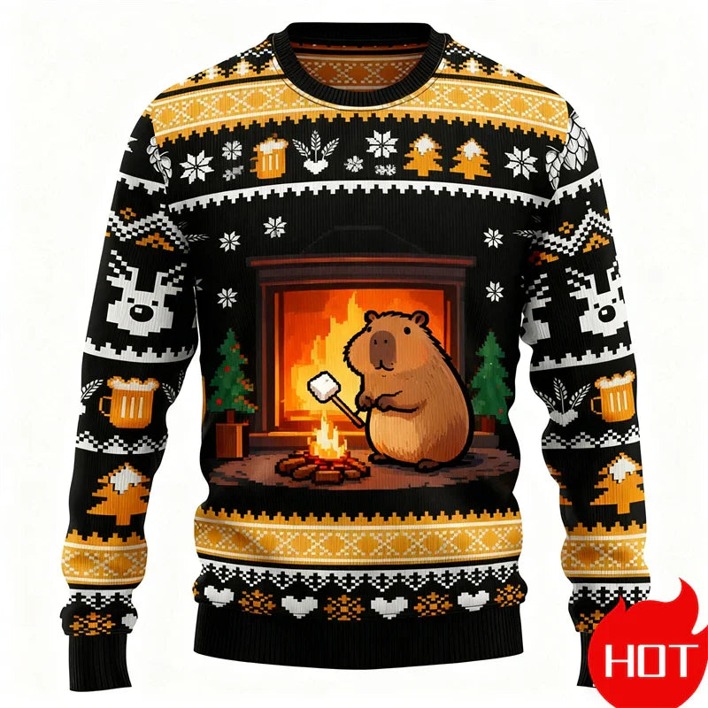 EB | Weihnachtspullover - 3D Capybara Design, Warmer Komfort & Fröhlicher Festlicher Stil