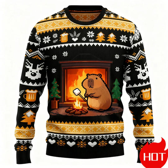 EB | Weihnachtspullover - 3D Capybara Design, Warmer Komfort & Fröhlicher Festlicher Stil