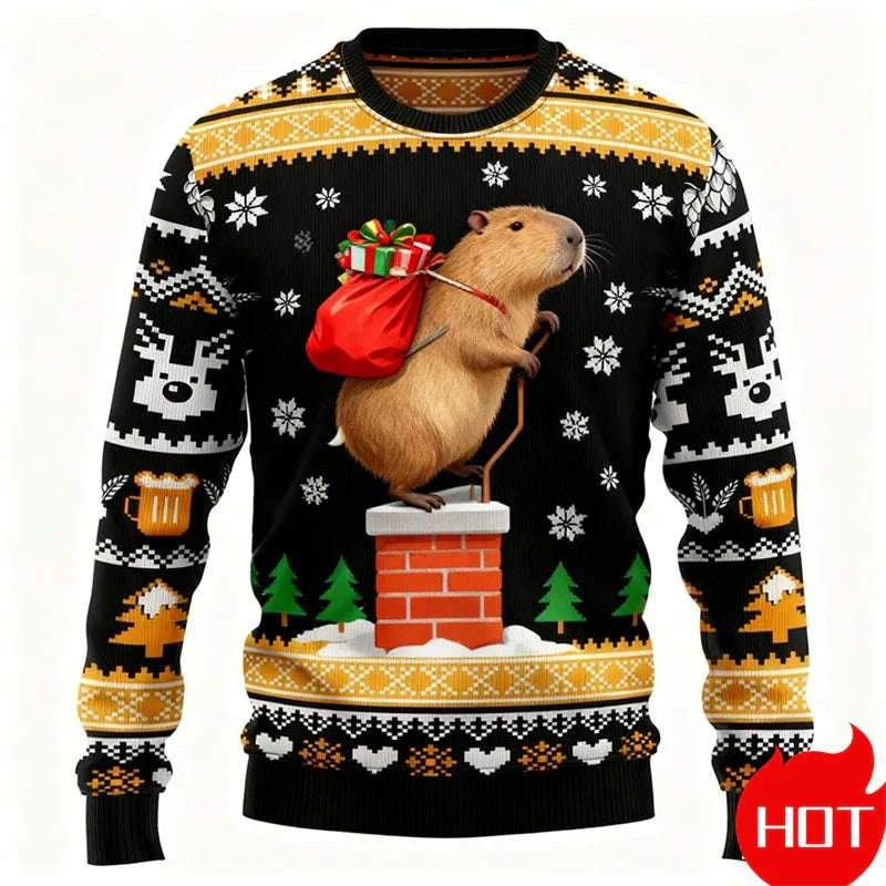 EB | Weihnachtspullover - 3D Capybara Design, Warmer Komfort & Fröhlicher Festlicher Stil