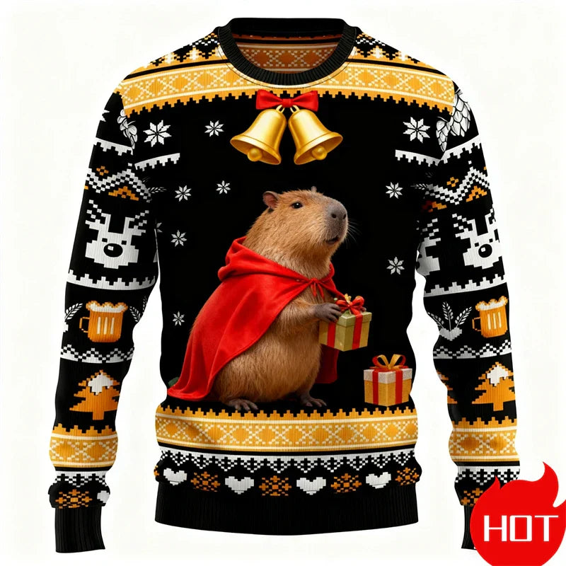 EB | Weihnachtspullover - 3D Capybara Design, Warmer Komfort & Fröhlicher Festlicher Stil