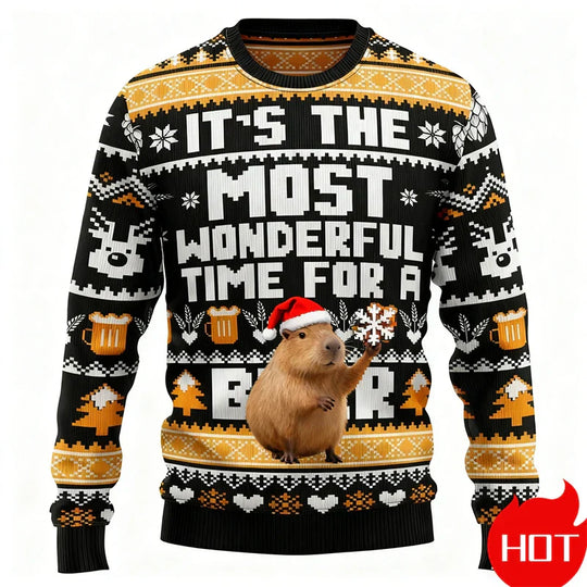EB | Weihnachtspullover - 3D Capybara Design, Warmer Komfort & Fröhlicher Festlicher Stil