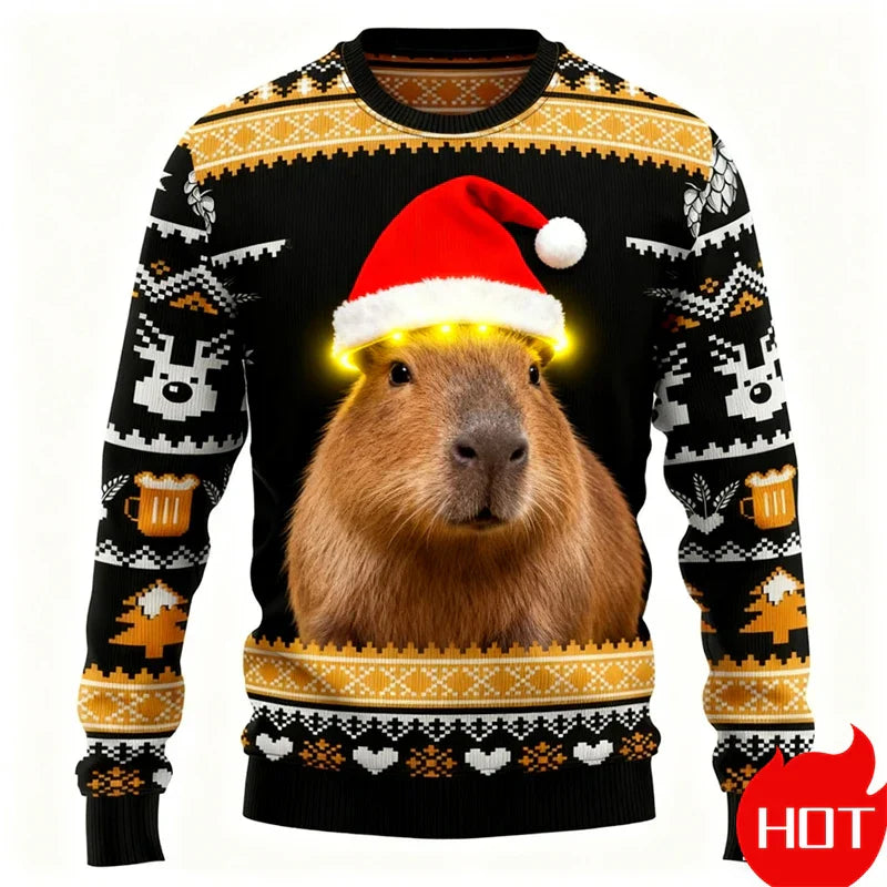 EB | Weihnachtspullover - 3D Capybara Design, Warmer Komfort & Fröhlicher Festlicher Stil