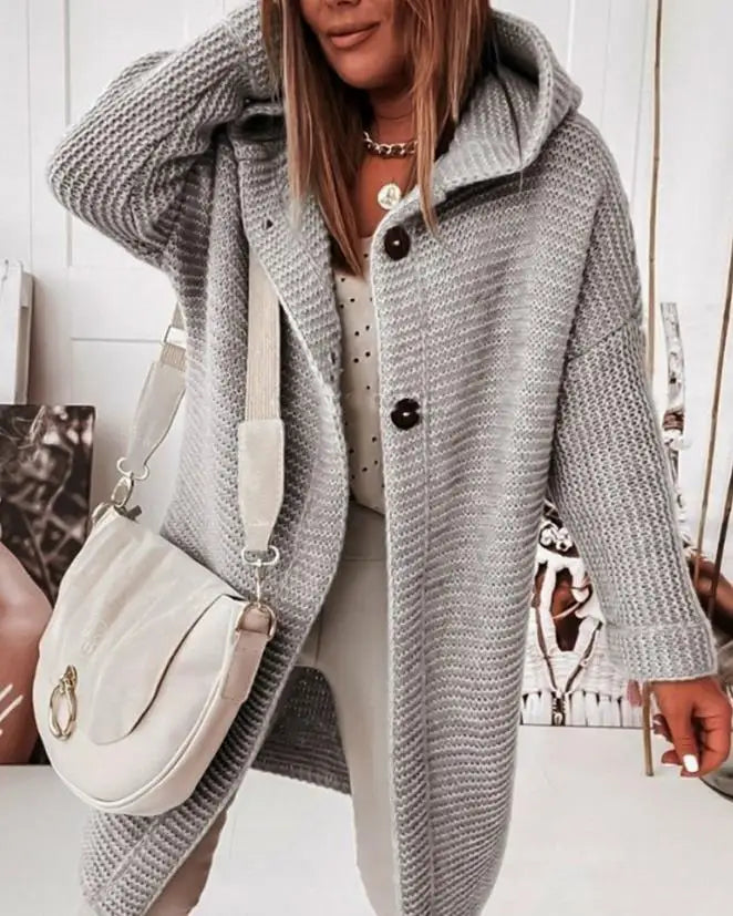 EB | Strick Kapuzenpullover Cardigan mit Knöpfen
