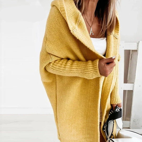 EB | Strickjacke Übergröße Passform Wolle Kapuze Offene Front Rippenstrick