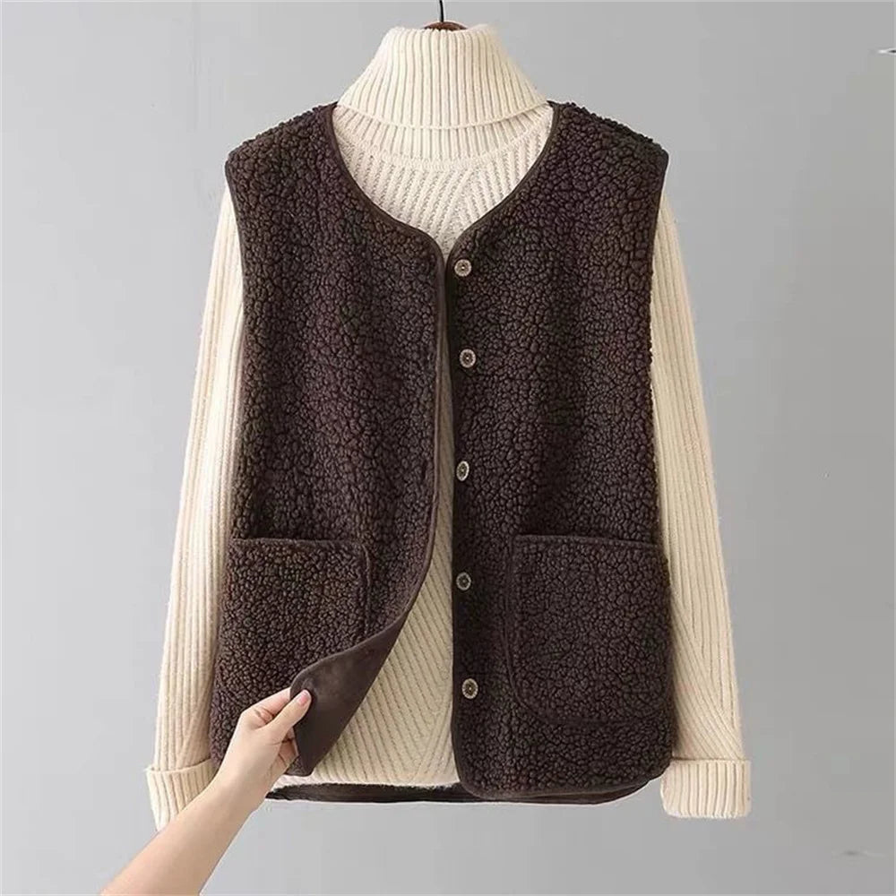 EB | Damen Wollgilet mit Knopfverschluss und Taschen