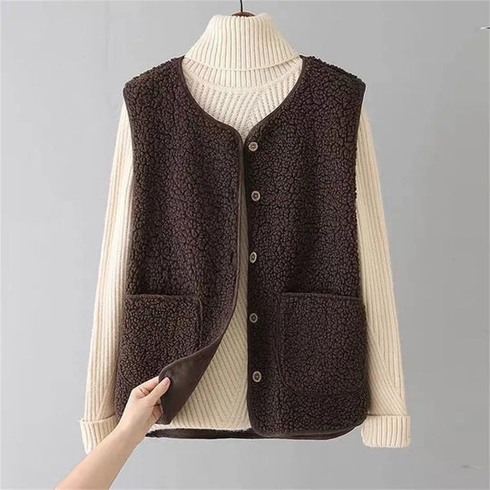 EB | Damen Wollgilet mit Knopfverschluss und Taschen
