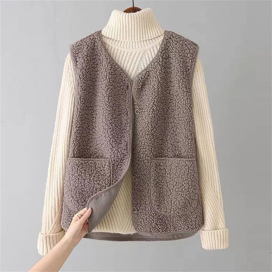 EB | Damen Wollgilet mit Knopfverschluss und Taschen