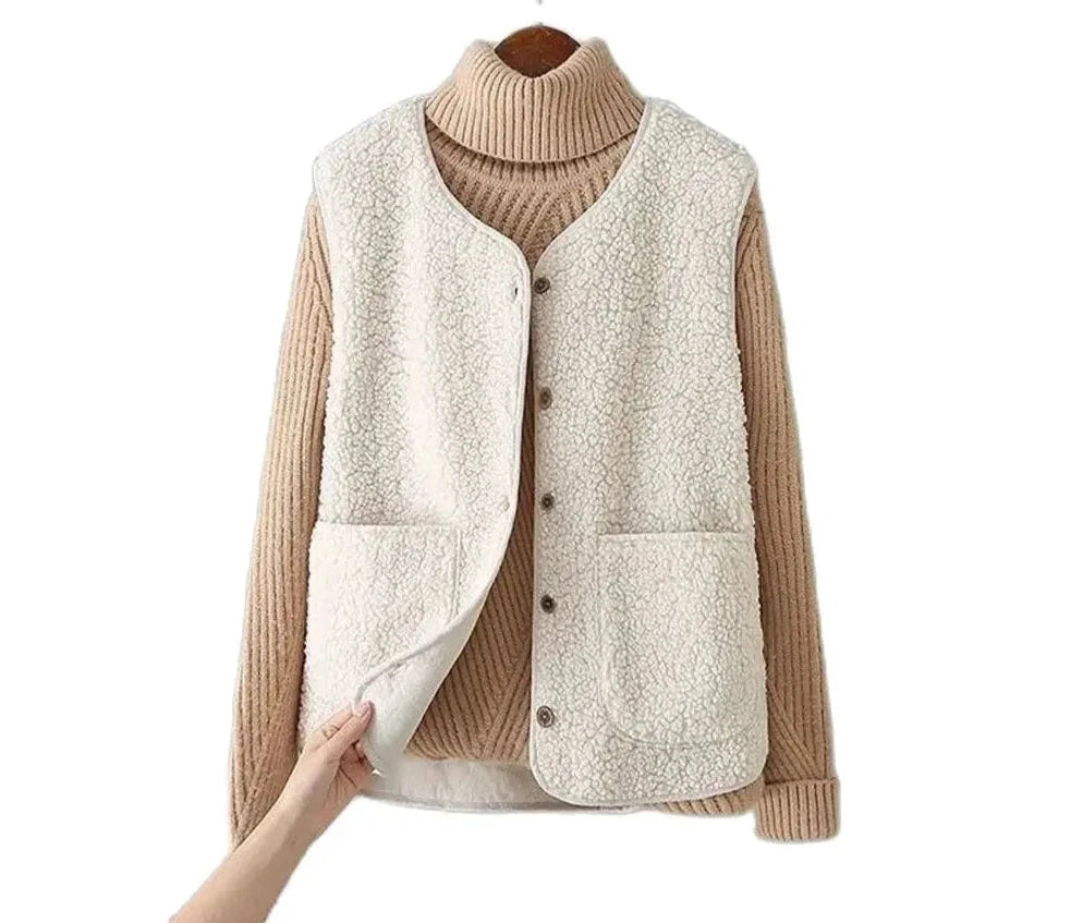 EB | Damen Wollgilet mit Knopfverschluss und Taschen