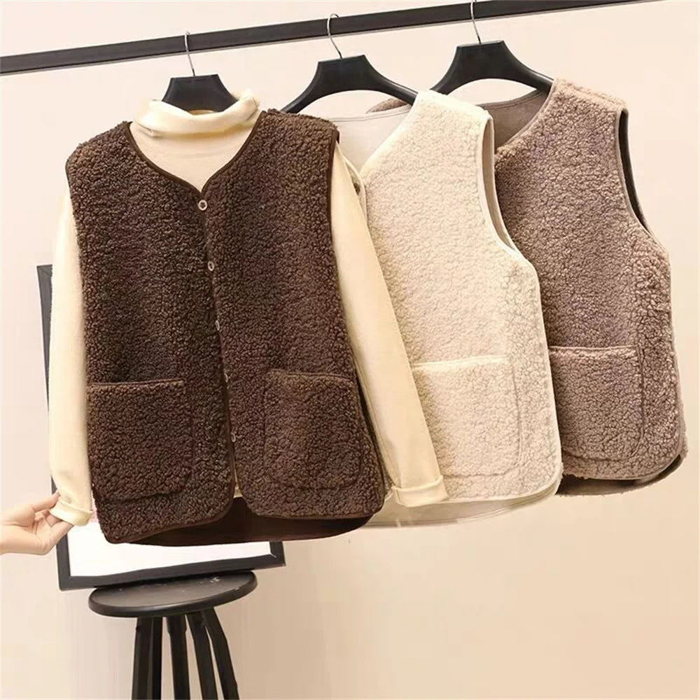 EB | Damen Wollgilet mit Knopfverschluss und Taschen