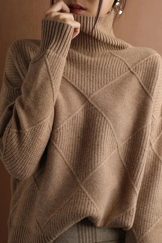 EB | Pullover - Damen Diamant Strick Rollkragenpullover