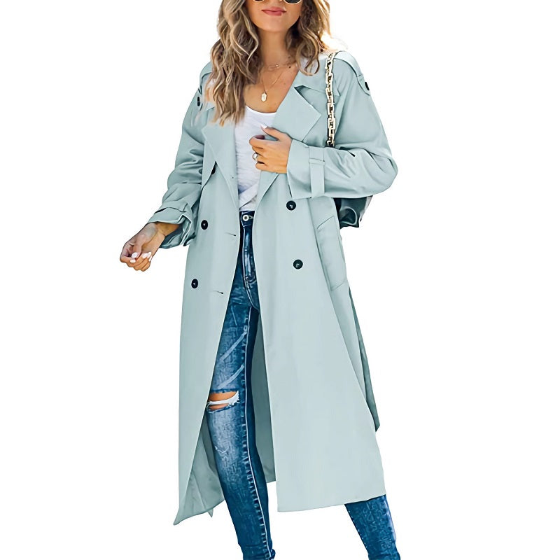 EB | Eleganter Langer Trenchcoat für Damen Moderner Stil mit Klassischem Charme