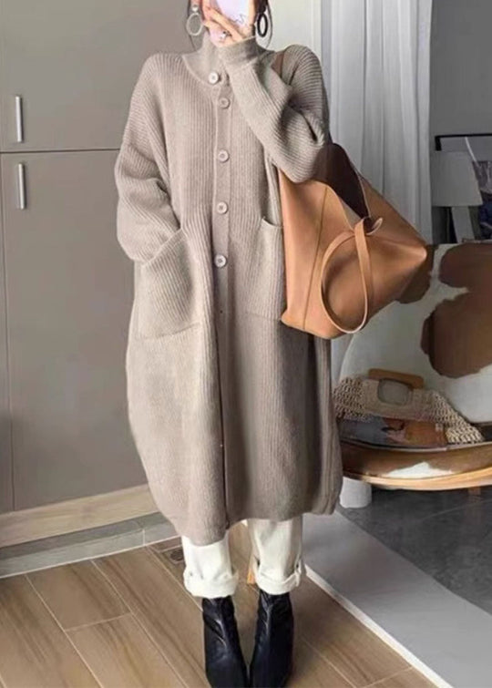EB | Damen Lange Strickjacke mit Kragen und Taschen