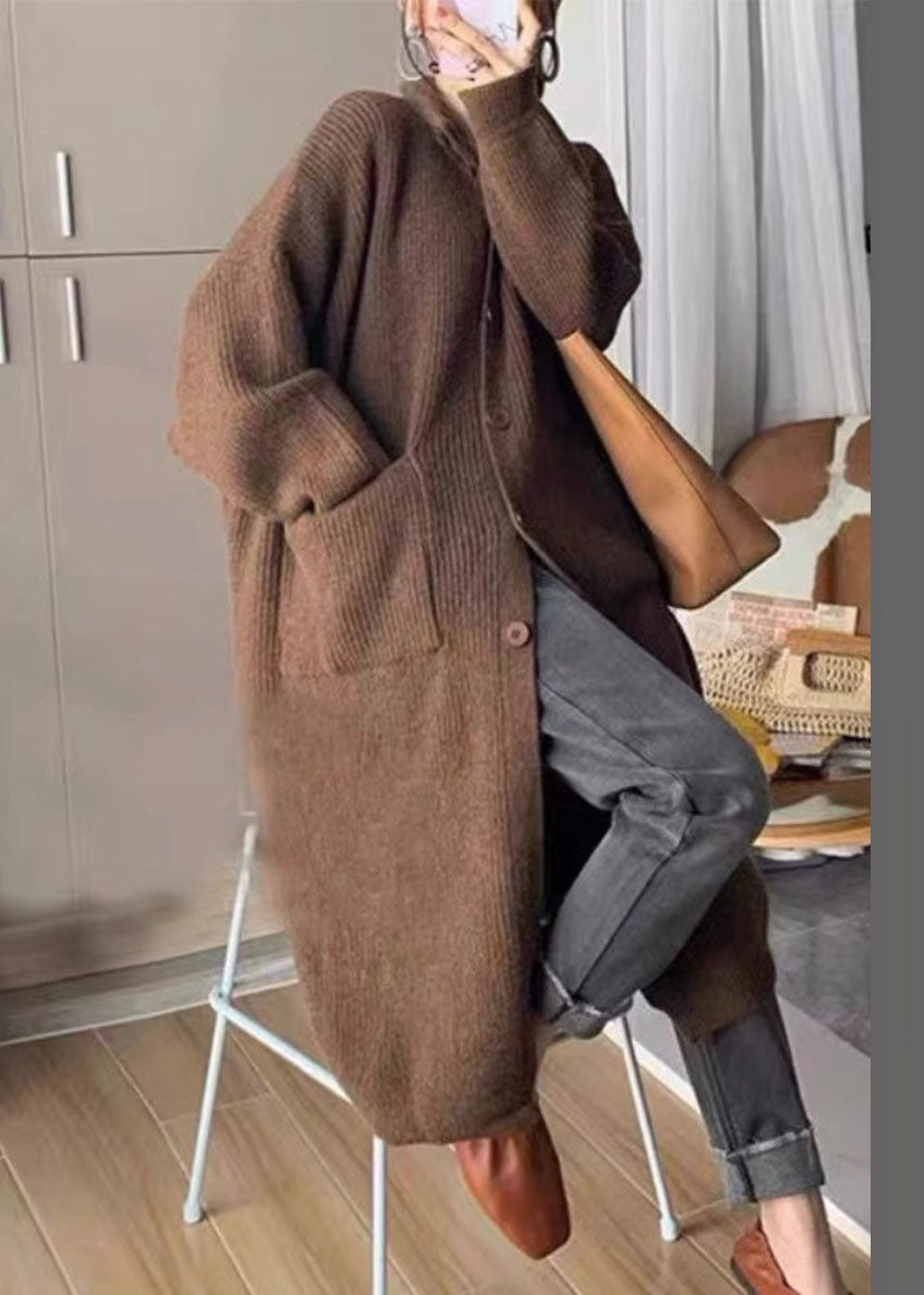 EB | Damen Lange Strickjacke mit Kragen und Taschen