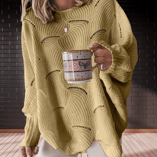 EB | Damen Herbst-Pullover Aus Geripptem Stoff mit Asymmetrischem Saum
