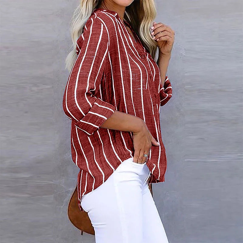 EB | Elegante Lässige Gestreifte Bluse Für Damen