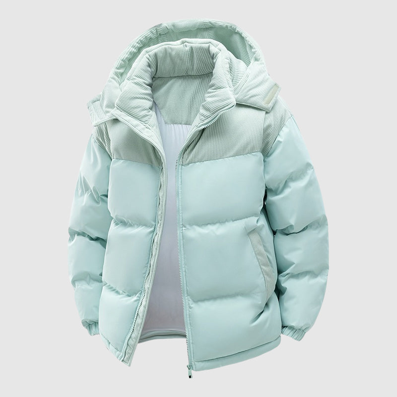 EB | Gequiltete Relaxed Fit Pufferjacke Kapuze mit Reißverschluss Herrenjacke