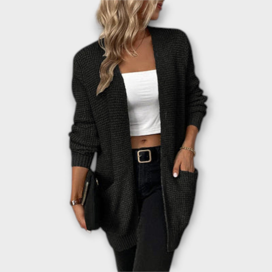 EB | Damen Casual Gestrickter Cardigan mit Langen Ärmeln und Taschen