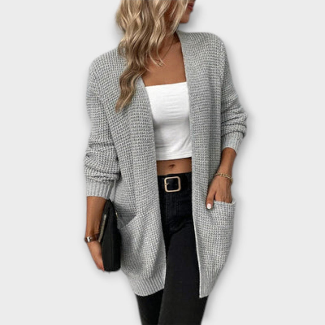 EB | Damen Casual Gestrickter Cardigan mit Langen Ärmeln und Taschen