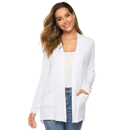 EB | Damen Casual Einfarbig Cardigan mit Offener Vorderseite und Taschen