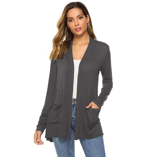 EB | Damen Casual Einfarbig Cardigan mit Offener Vorderseite und Taschen
