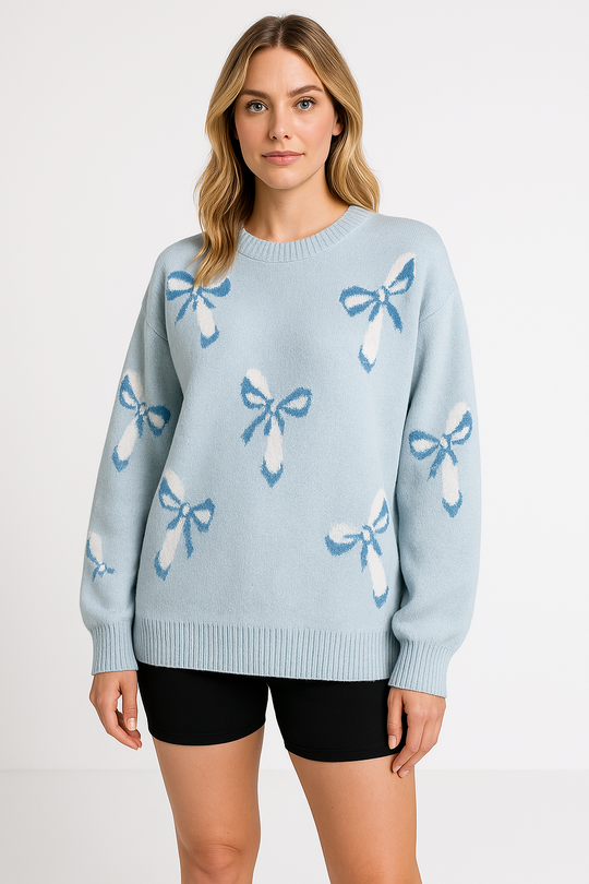 EB | Pullover Übergröße Passform Wollstrick Jacquard Schleifenmuster Rundhals