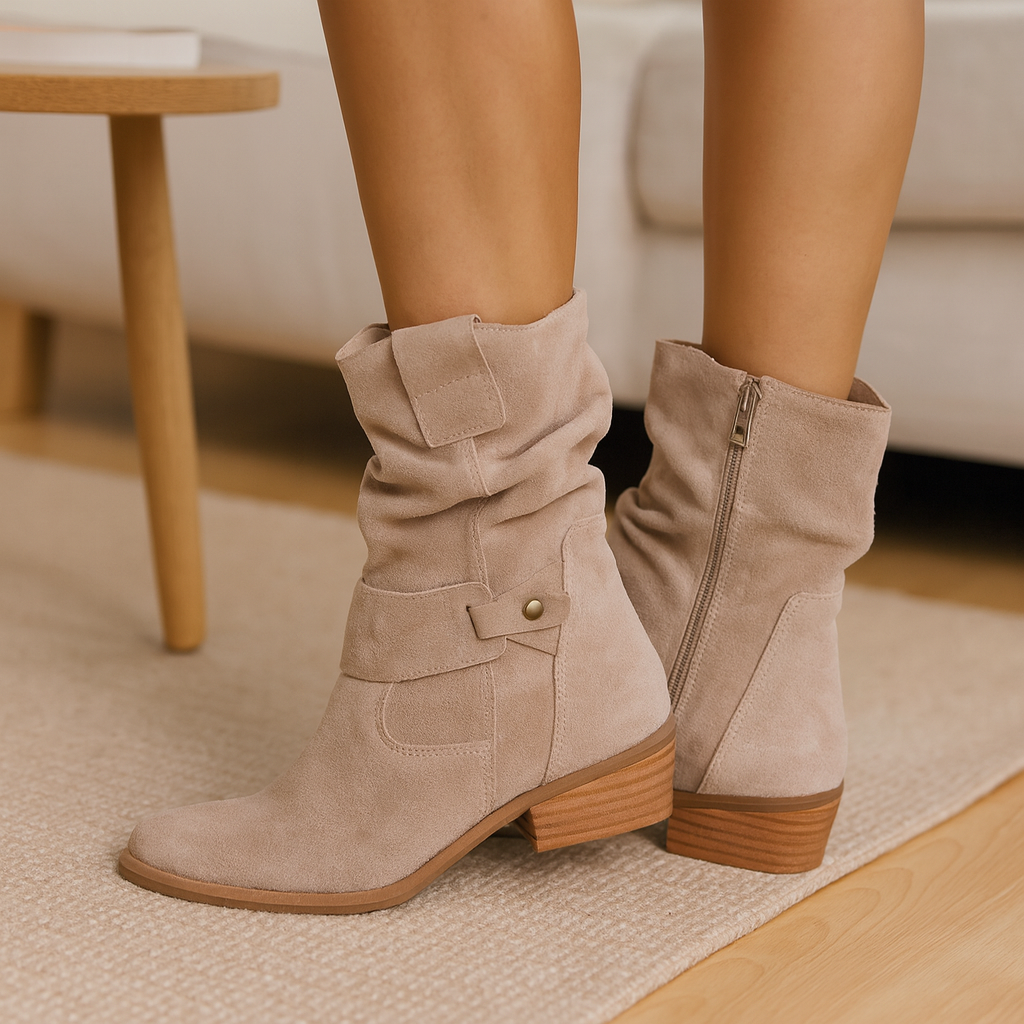 Selene | Flache Winterstiefel aus Wildleder mit seitlichem Reißverschluss EB