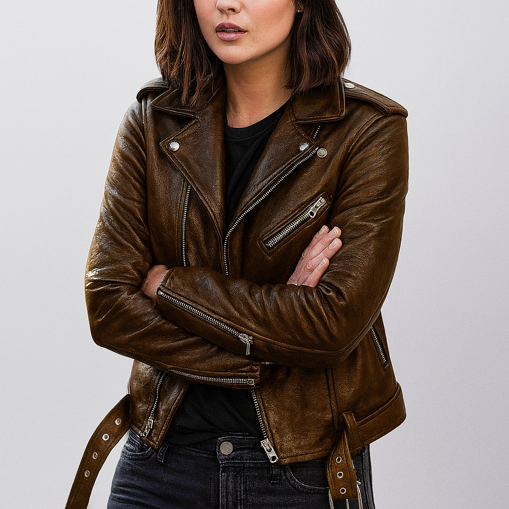 EB | Slim Fit Biker Lederjacke für Damen