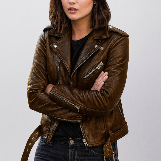 EB | Slim Fit Biker Lederjacke für Damen