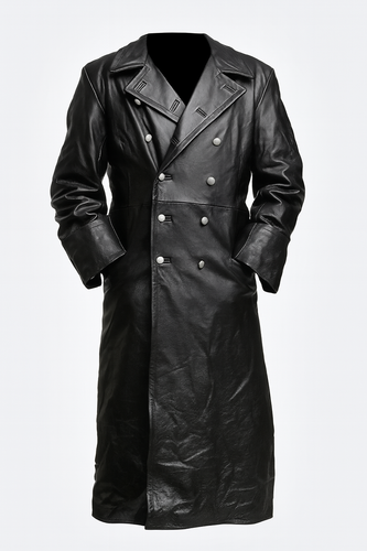 EB | Ikonischer Gotischer Leder-Trenchcoat für Herren Im Wo2-Stil