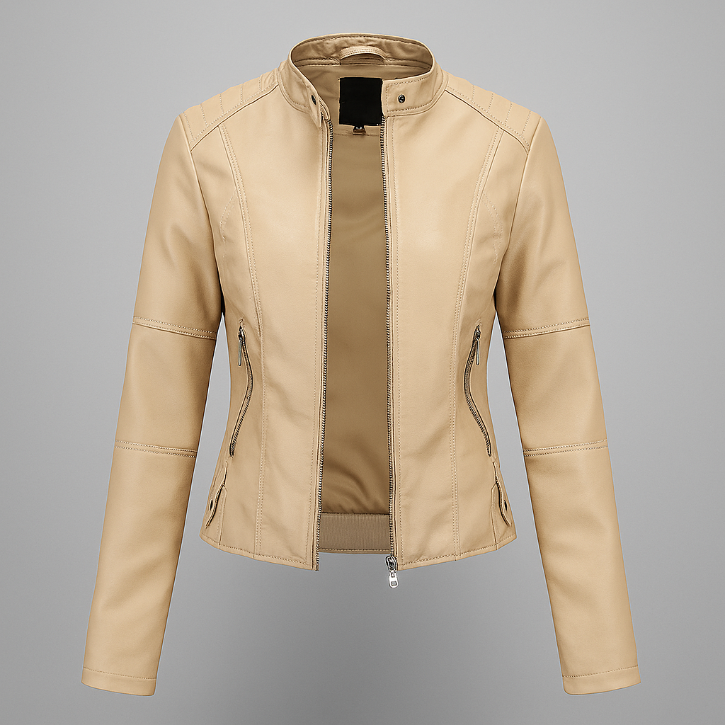 EB | Tailliertes Rotes Leder-Motorradjacke für Damen