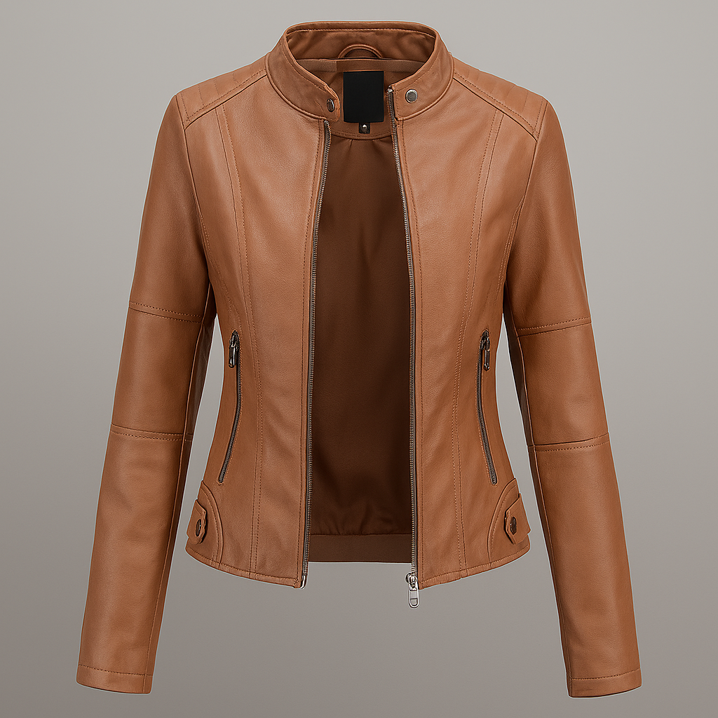 EB | Tailliertes Rotes Leder-Motorradjacke für Damen