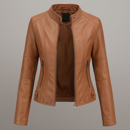 EB | Tailliertes Rotes Leder-Motorradjacke für Damen