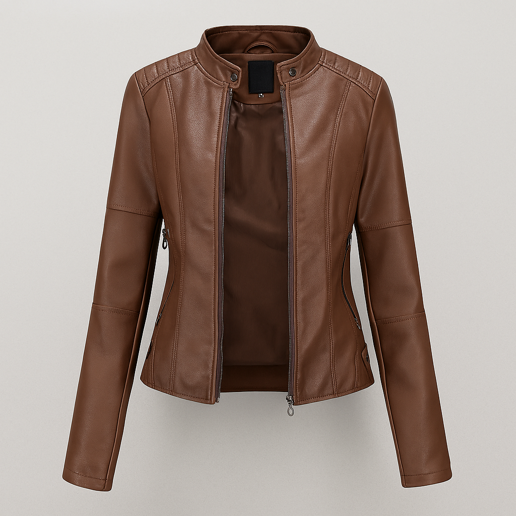 EB | Tailliertes Rotes Leder-Motorradjacke für Damen