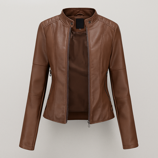 EB | Tailliertes Rotes Leder-Motorradjacke für Damen