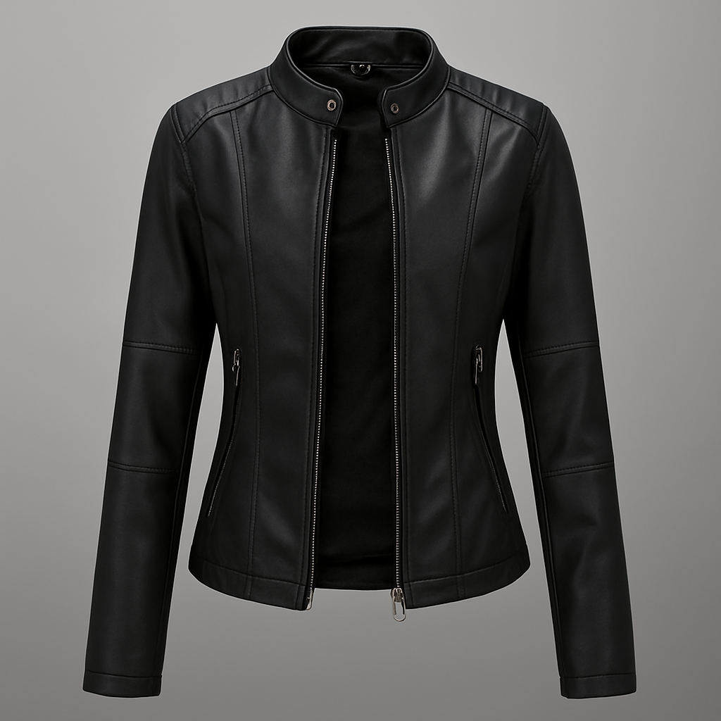 EB | Tailliertes Rotes Leder-Motorradjacke für Damen