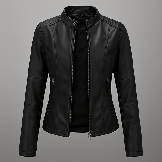 EB | Tailliertes Rotes Leder-Motorradjacke für Damen