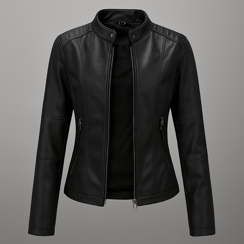 EB | Tailliertes Rotes Leder-Motorradjacke für Damen