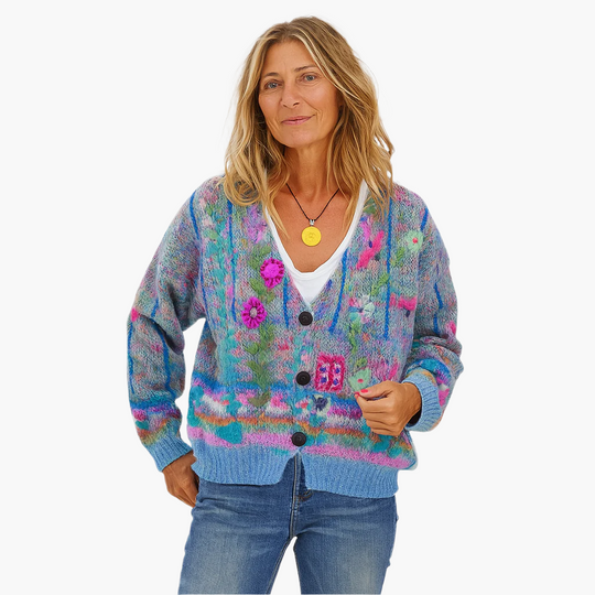 EB | Strickjacke Im Boho-Stil mit Floralen Akzenten - Gemütliche, Modische Cardigan für Freizeit und Alltag